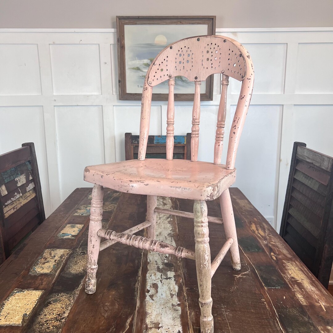 Antique Vintage Pink Chippy Spindle Back Child’s Chair - Etsy