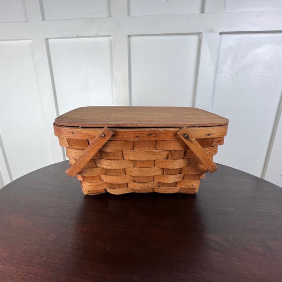 Vintage Woven Wood Picnic Basket