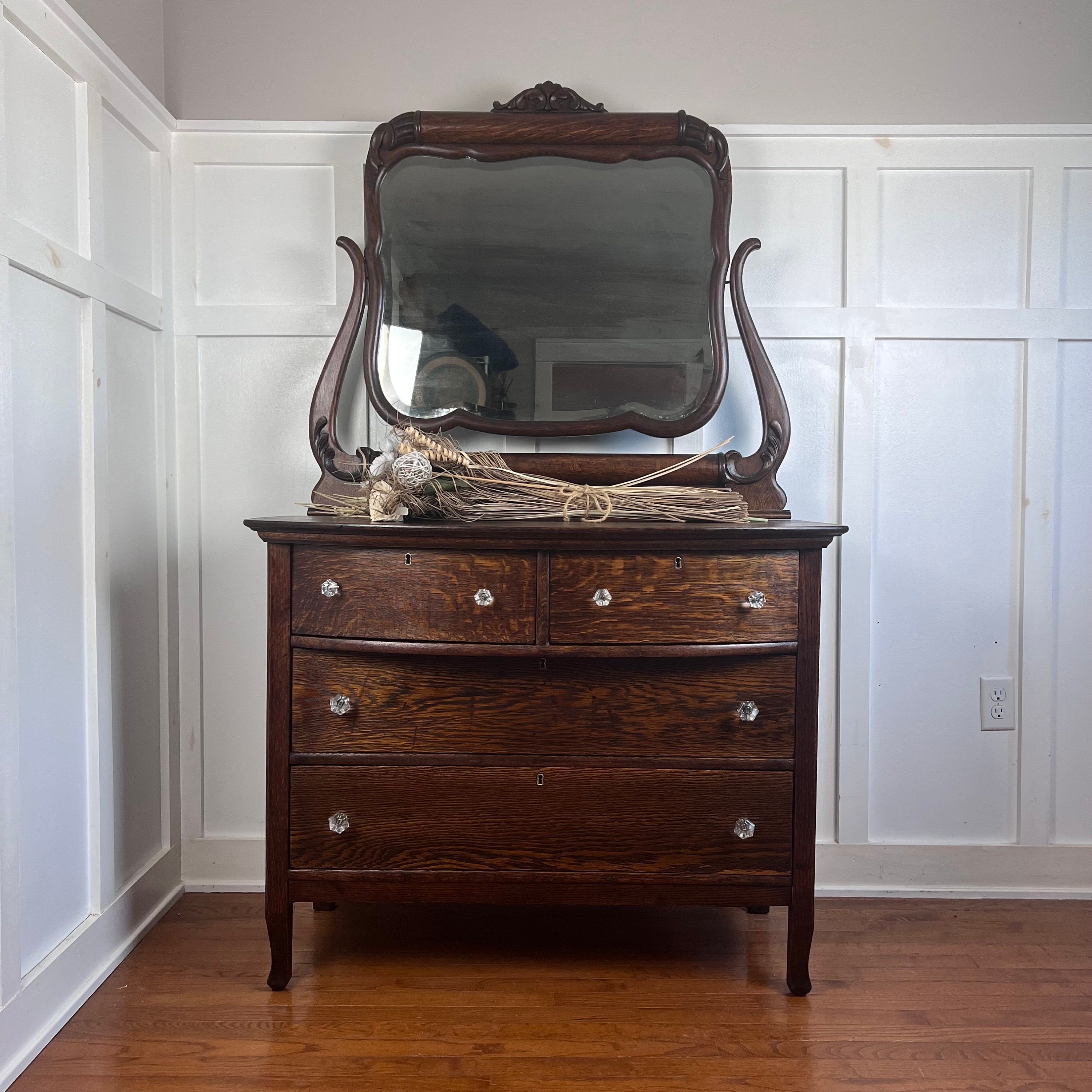 Antique dark wood dresser discount