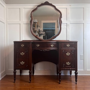 Vintage Antique Jacobean Mahogany Vanity Make Up Desk Victorian Vanity