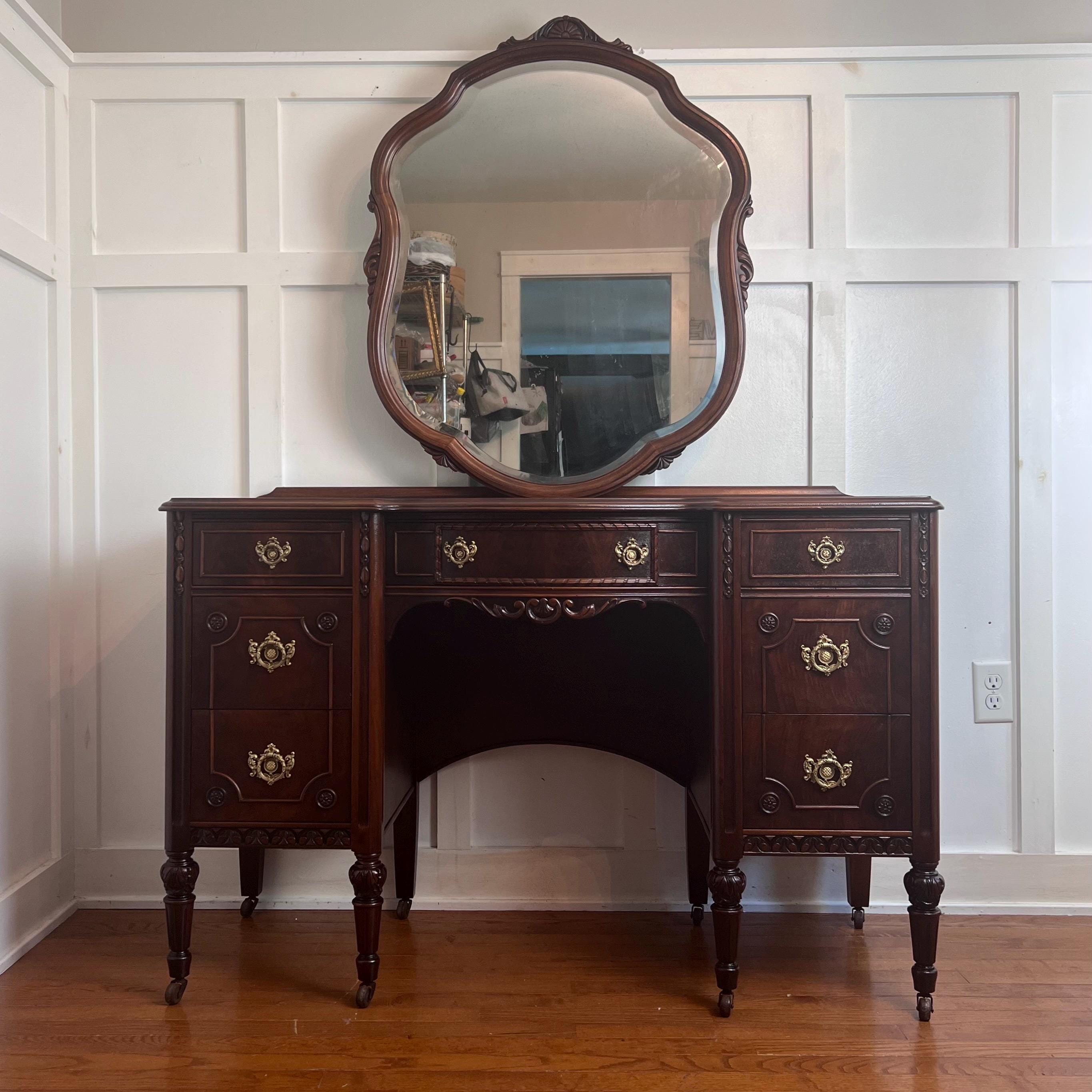 Vintage Antique Jacobean Mahogany Vanity Make up Desk Victorian