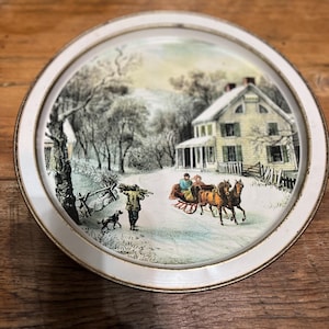 Currier and Ives The American Homestead Winter Tin Platter