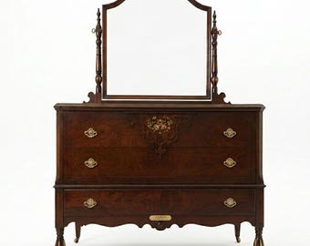 Vintage Floral Motif Dresser With Mirror