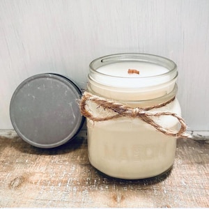 Wood Wick 8oz Soy Candle | Choose Your Scent | Farmhouse Style Mason Jar