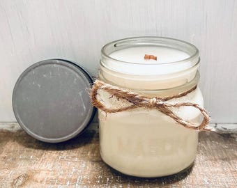 Wood Wick 8oz Soy Candle | Choose Your Scent | Farmhouse Style Mason Jar
