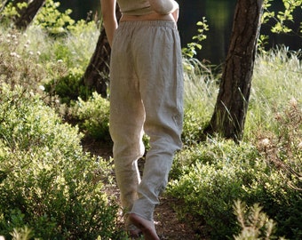 HAWTHORN ᛗ beige organic linen pants, loungewear