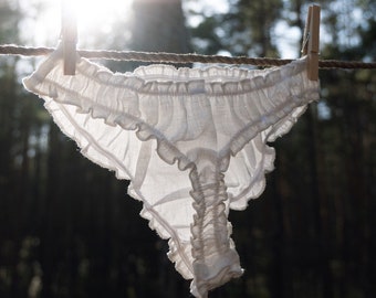 ROSEHIP ᛝ white organic linen thong panties, underwear