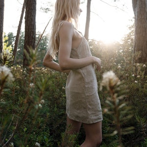 ANGELICA ᛒ beige organic linen night slip dress, nightwear