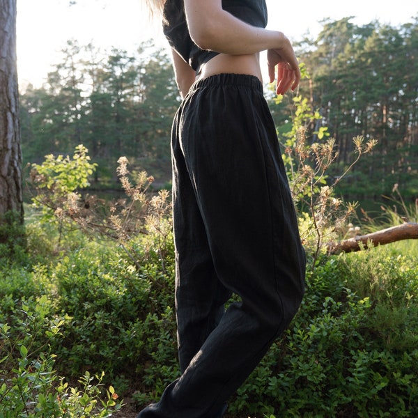 HAWTHORN ᛗ black organic linen pants, loungewear