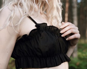 SNOWDROP ᛝ reggiseno in lino biologico nero, reggiseno naturale, biancheria intima sostenibile
