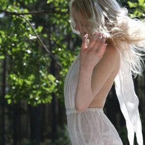 Organic, sustainable, sexy white linen bodysuit with naked back and bow straps. This linen lingerie bodice is natural, comfortable, soft and pure. It can be worn as a swimsuit. This underwear is a conscious, healthy choice for your body, environment.