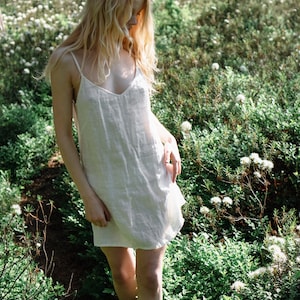 ANGELICA ᛒ White Organic Linen Night Slip Dress, Nightwear - Etsy