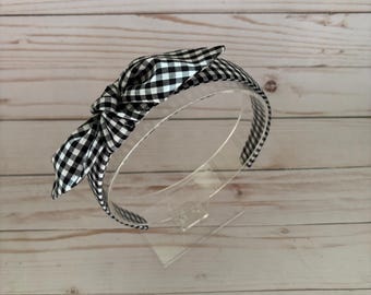 black gingham headband with bow, hair accessories, headband for women, headband for girls, comfortable headband