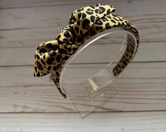 animal print headband with bow, leopard hair accessories, headband for girls, headband for women, handmade gift, comfortable headband