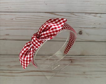 Red gingham headband with bow, hair accessories, headband for women, headband for girls, comfortable headband