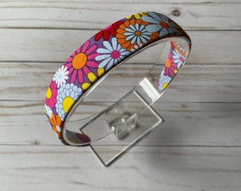 vintage style headband, 60’s and 70’s flower power, floral, bright and bold colors, comfortable