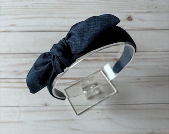 denim headband with bow, back to school, hair accessories, headband for women, headband for girls