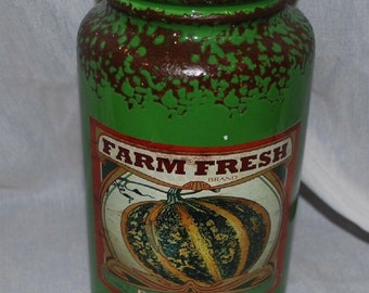 Farm Fresh Pumpkin Jar Vase Green Rustic Farmhouse Fall Decor for Floral Arrangements Crafts NEW