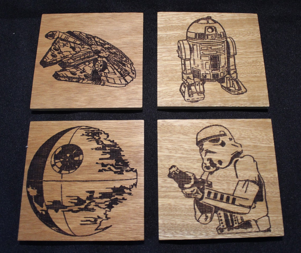 Star Wars Engraved Set of 4 Real Wood Coasters Etsy