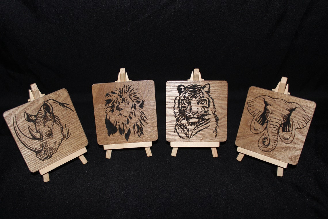 Wild Animal Set of 4 Wood Coaster Etsy