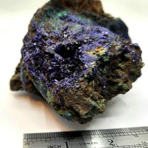 Amas de cristaux d&#39;azurite avec matrice de malachite, échantillon de 4,49 pouces - 0187