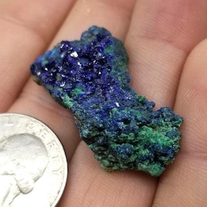 Amas de cristaux d&#39;azurite avec matrice de malachite, spécimen de 1,43 pouce - 0251