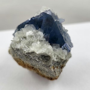 Blue Cubic Fluorite with Calcite and/or Quartz, 2.19 Inch Specimen - 0169
