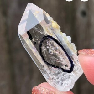 Brandberg Quartz Crystal Point with Prehnite Inclusions, Moving Enhydro Bubble,  1.2 Inch Crystal - 0078