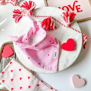 Dainty Gingham and Embroidered Hearts Valetine&#39;s Dog Bandana -  Pet Bandana for Dog or Cat, Valentines Cat Bandana