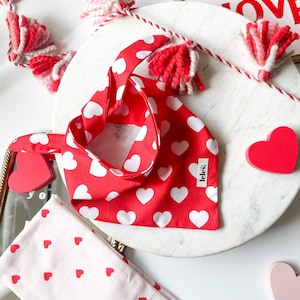 Red and White Heart Valetine’s Dog Bandana -  Pet Bandana for Dog or Cat, Valentines Cat Bandana