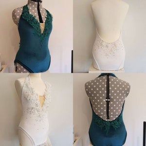 Velvet dance/circus/aerial costume/leotard with floral lace applique. Fully customisable!