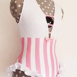 Circus/aerial/pole dance costume/leotard with frilly legs and stripes- Colour Options Available!