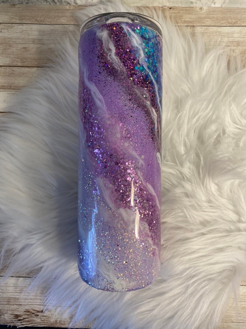 Milkyway Swirl Glitter Tumbler Custom Tumbler Purple Etsy