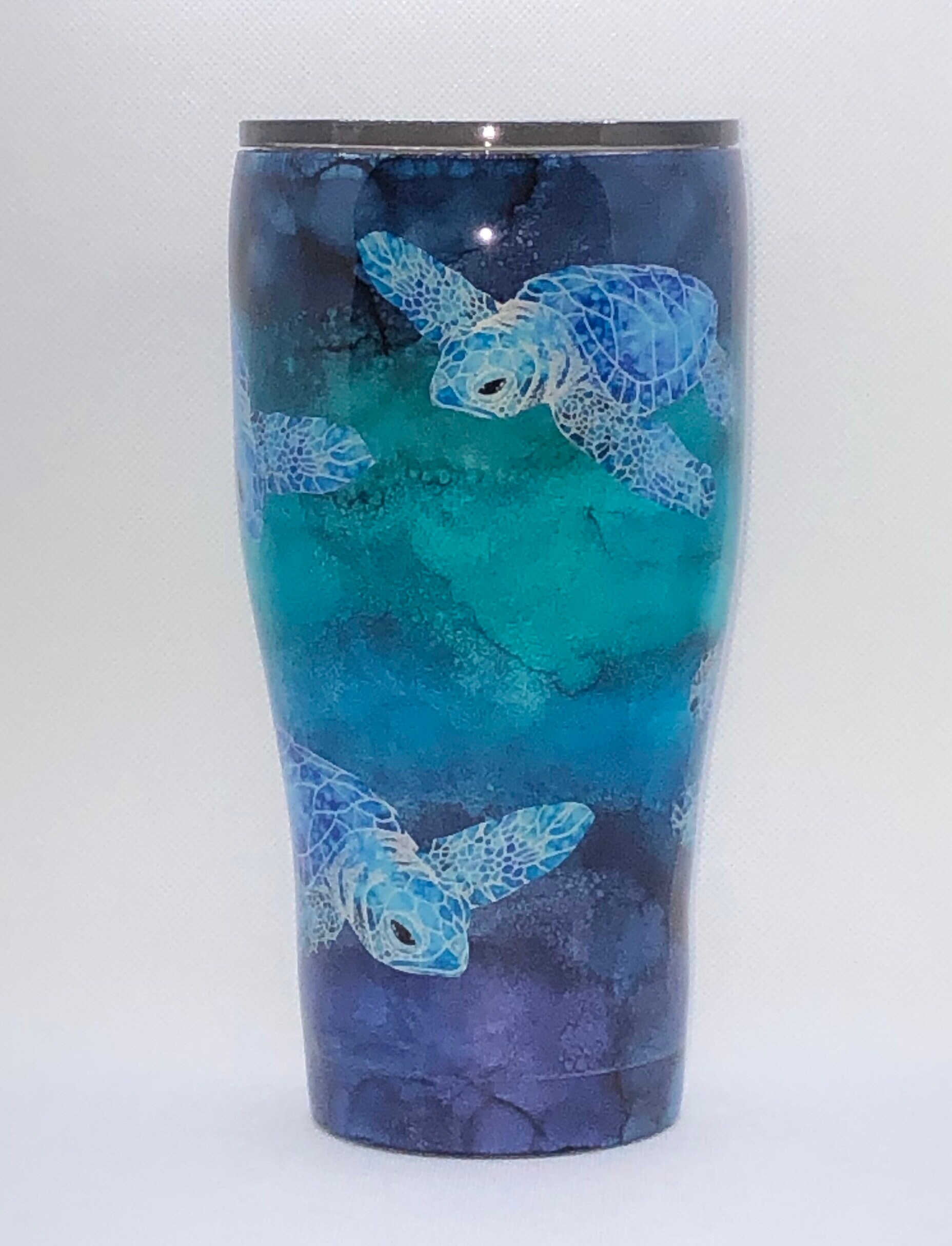 Sea Turtle Tumbler Blue Sea Turtle Resin Art Personalized Etsy