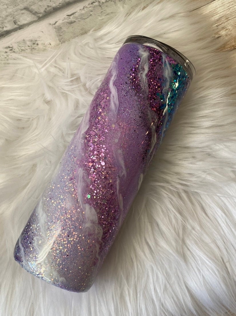 Milkyway Swirl Glitter Tumbler Custom Tumbler Purple Etsy