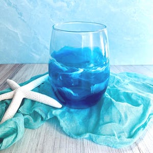 Stemless Beach Wine Glass, Beach Glassware, Hostess Gift, Gift for Her, Beach Wedding, Wine Lover