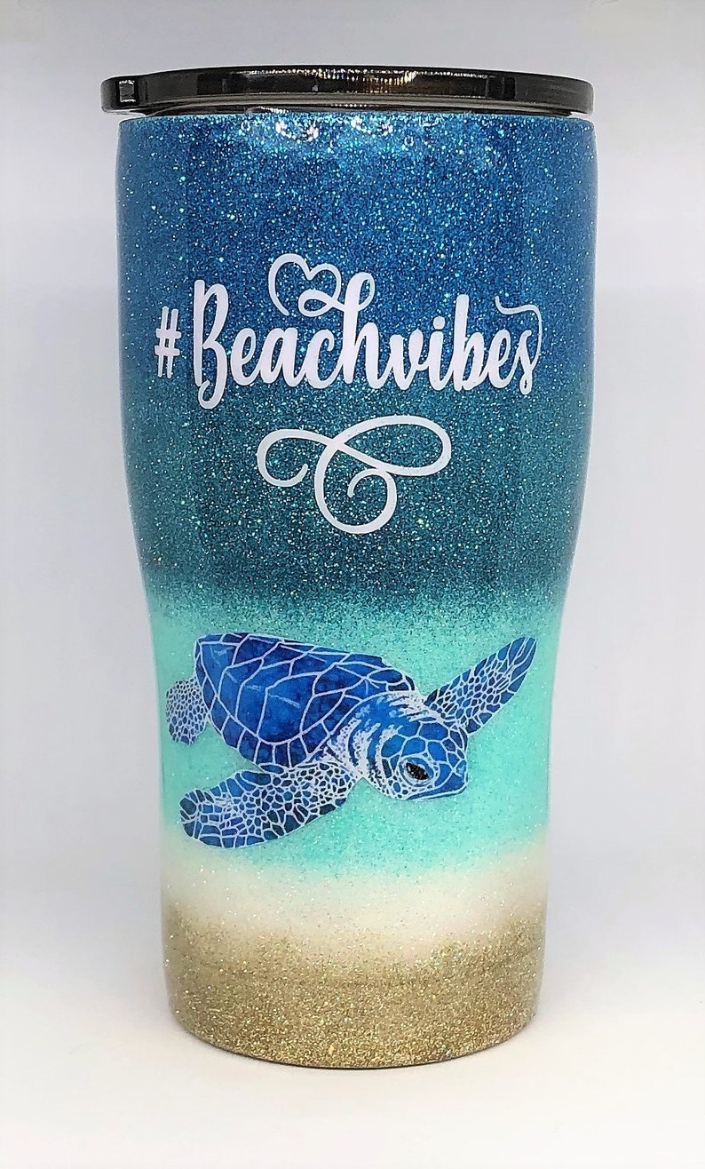 Sea turtle Tumbler Glitter tumbler Beachvibes Etsy