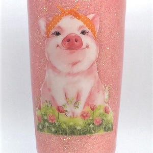 Pig Tumbler, Glitter Tumbler, Pink Glitter, Pink Piggy