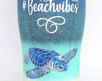 Sea turtle Tumbler, Glitter tumbler, # Beachvibes