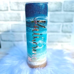 Personalized Beach Glitter Tumbler: Sea Turtle Epoxy Cup