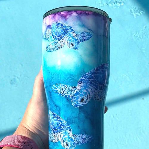 Sea Turtle Tumbler: Sparkle Beach Cup, Personalized Resin Art