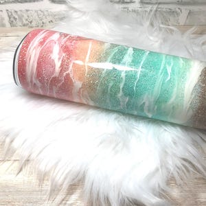 Beach themed Tumbler, Resin Glitter Tumbler, Custom Cup, Sunset image 3