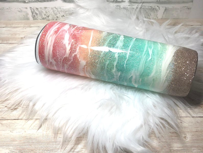 Beach themed Tumbler, Resin Glitter Tumbler, Custom Cup, Sunset image 3