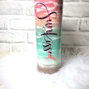 Beach themed Tumbler, Resin Glitter Tumbler, Custom Cup, Sunset image 2