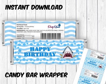 Shark Candy Bar Labels printable party labels instant download family shark  birthday Candy Bar Hershey labels party decor 123Shark