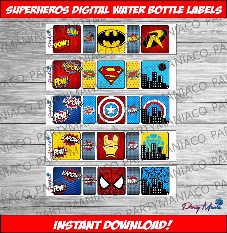 superhero water bottle wrappers superhero water bottle labels avengers instant download super hero party favors digital printable com digital prints art collectibles