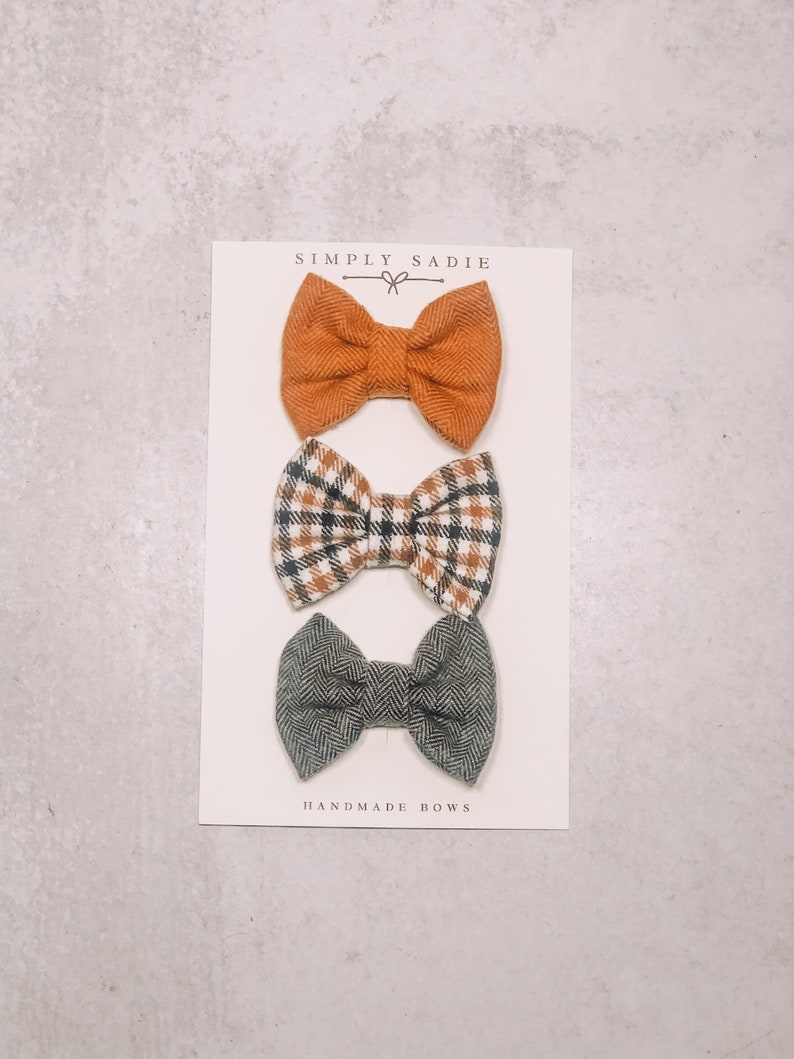 Orange Flannel Bow Toddler Hair Clip Fall Flannel Orange Bow Set Orange Plaid Flannel Bow,Nylon Headband Baby Bows Dark Grey Flannel Bow