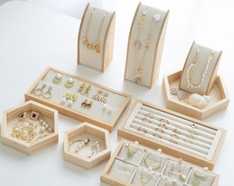 Light Wood jewelry holder stand, jewelry display stand, jewelry display set, Necklace Display Stand, Necklace Holder Stand, Ring Organizer