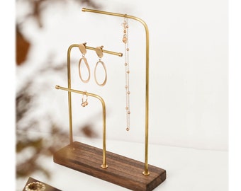Earring Display Stand, Necklace Display Stand, Earring Display Holder, Long Earring Holder, Wood and Brass