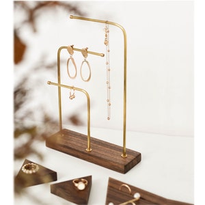 Earring Display Stand, Necklace Display Stand, Earring Display Holder, Long Earring Holder, Wood and Brass